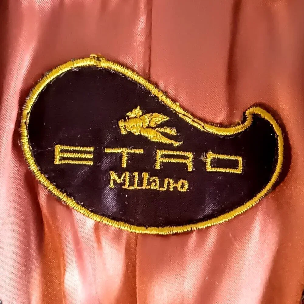Etro Brown Paisley Velvet Trim Cotton Wool Long Coat Jacket